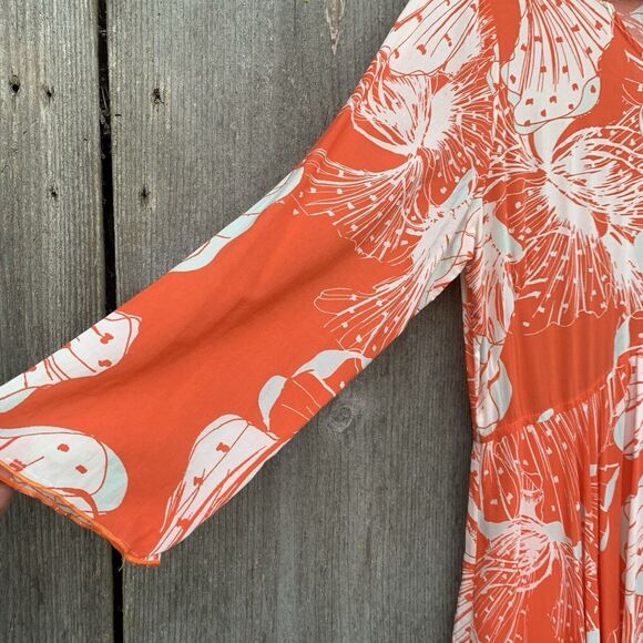 FREE PEOPLE First Kiss Maxi Dress NWT Sz Large Orange Floral Rayon Bohemian - Picture 10 of 16